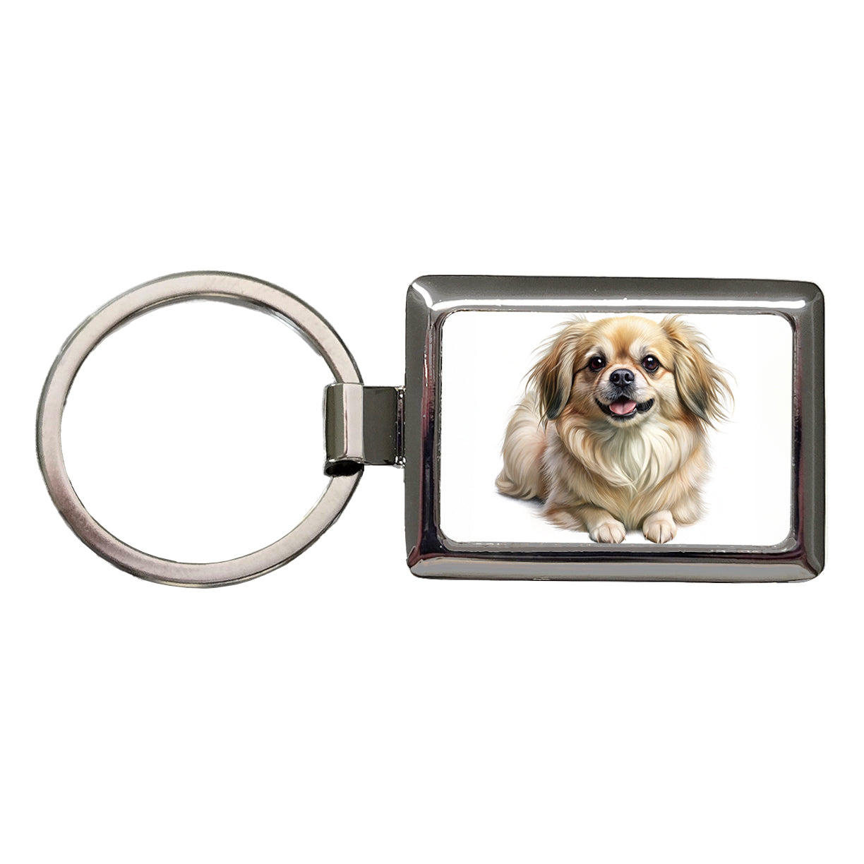 Tibetan Spaniel Dog Illustration Rectangle Metal Keychain