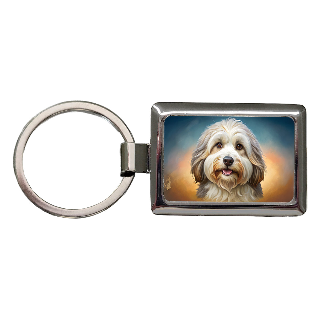Tibetan Terrier Dog Illustration Rectangle Metal Keychain