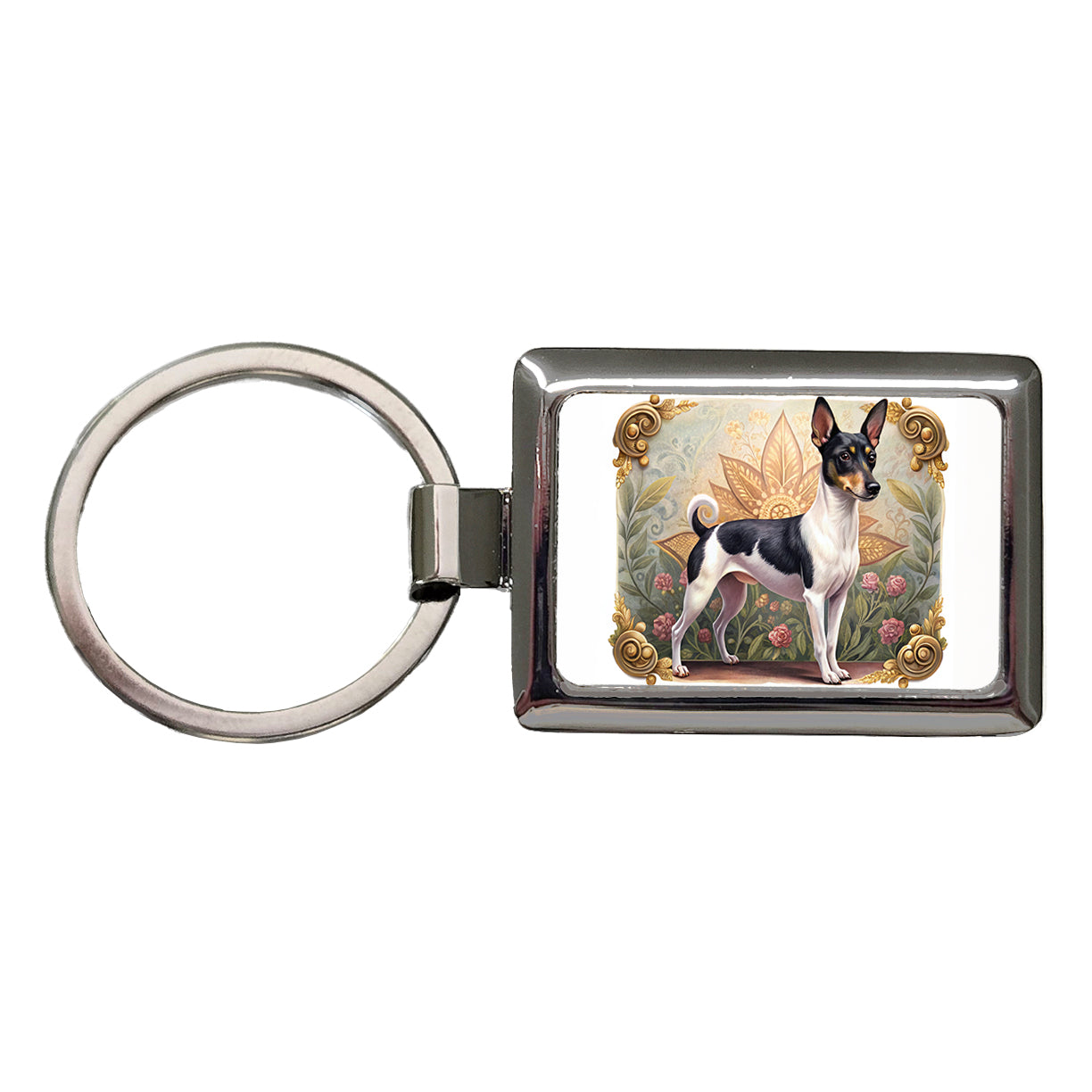 Toy Fox Terrier Dog Art Nouveau Rectangle Metal Keychain