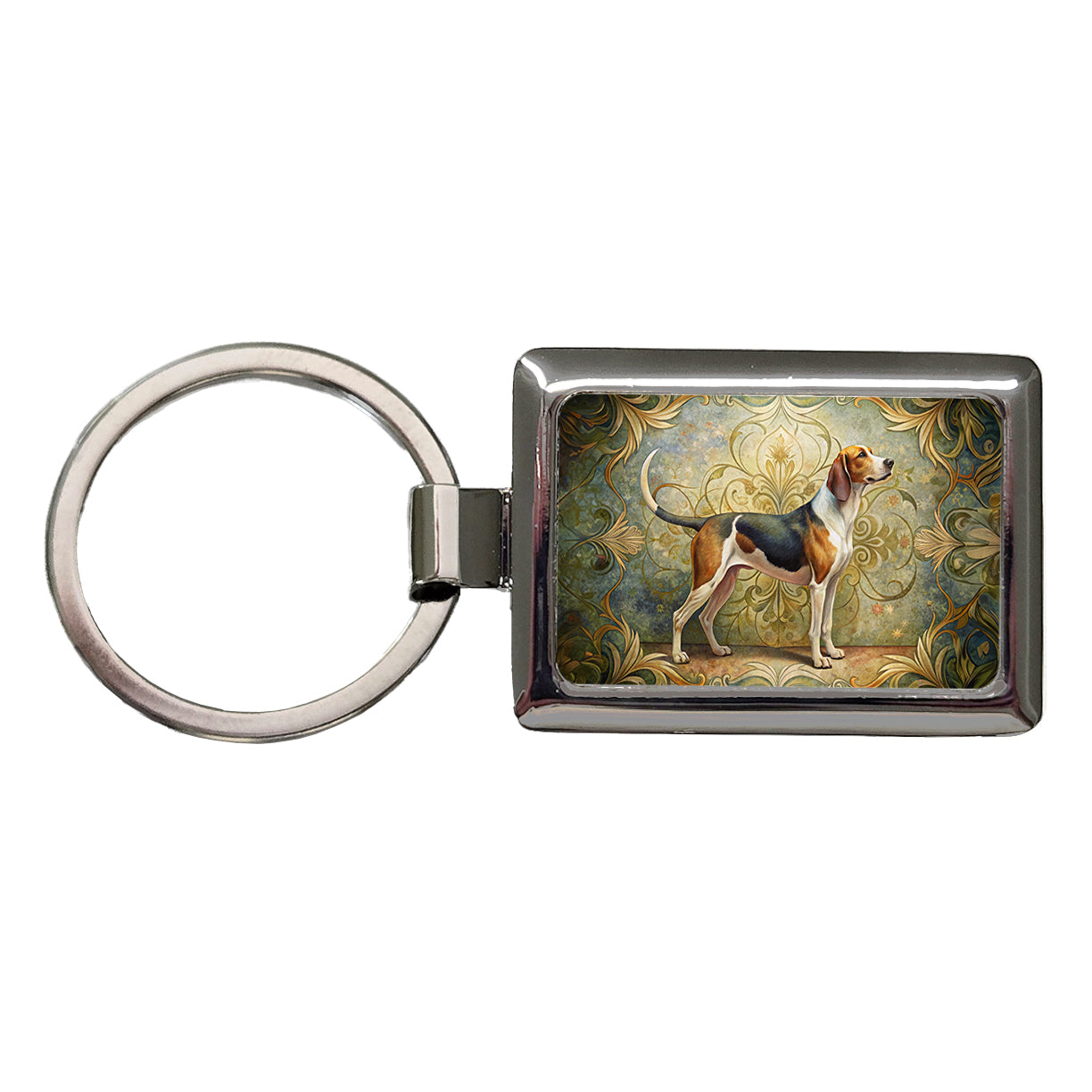 Treeing Walker Coonhound Dog Art Nouveau Rectangle Metal Keychain