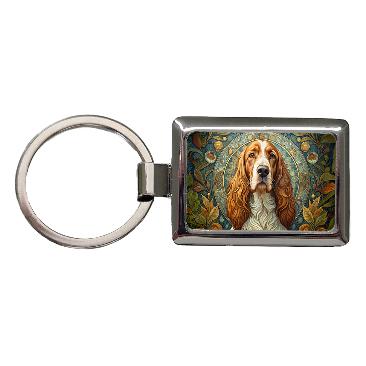 Welsh Springer Spaniel Dog Art Nouveau Rectangle Metal Keychain