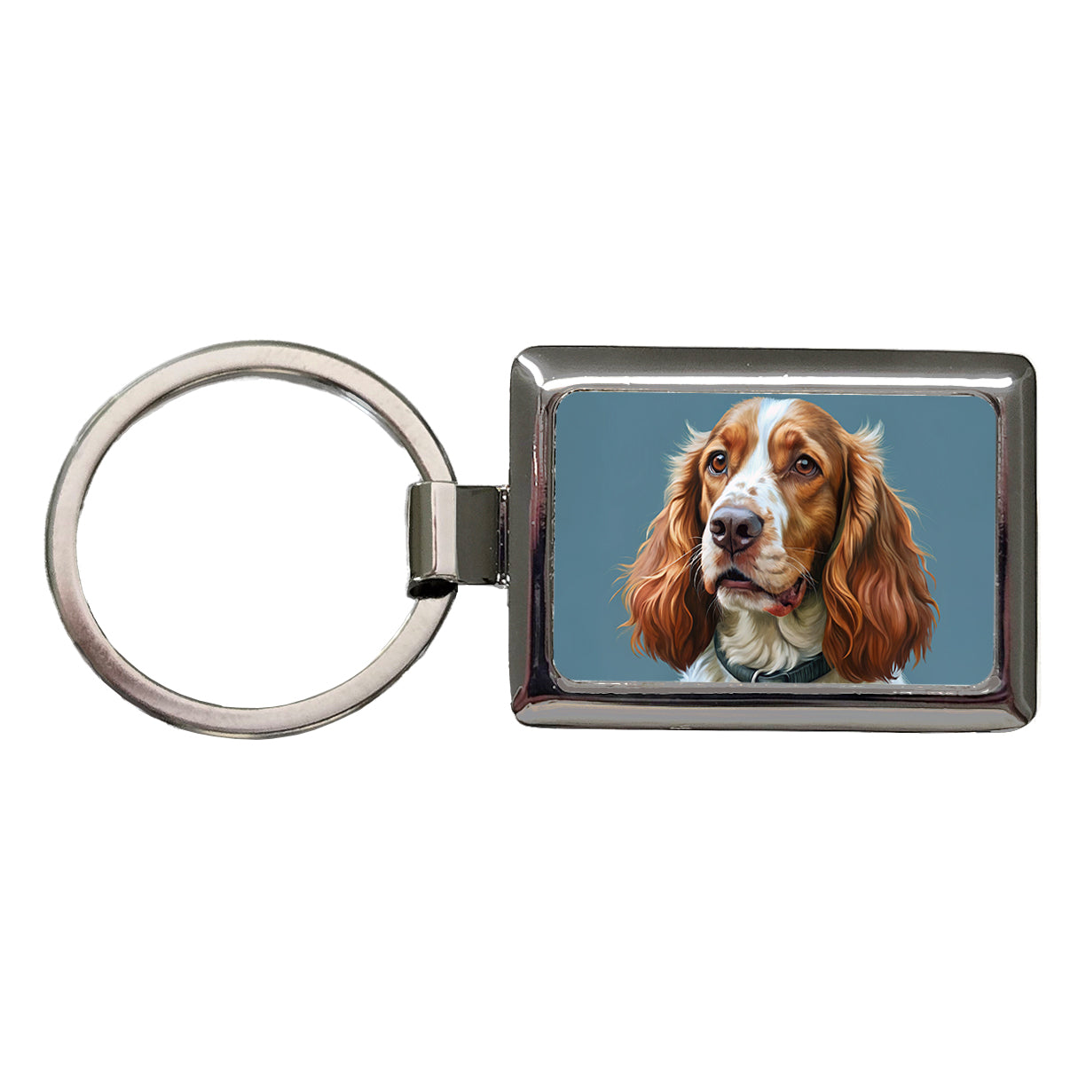 Welsh Springer Spaniel Dog Illustration Rectangle Metal Keychain