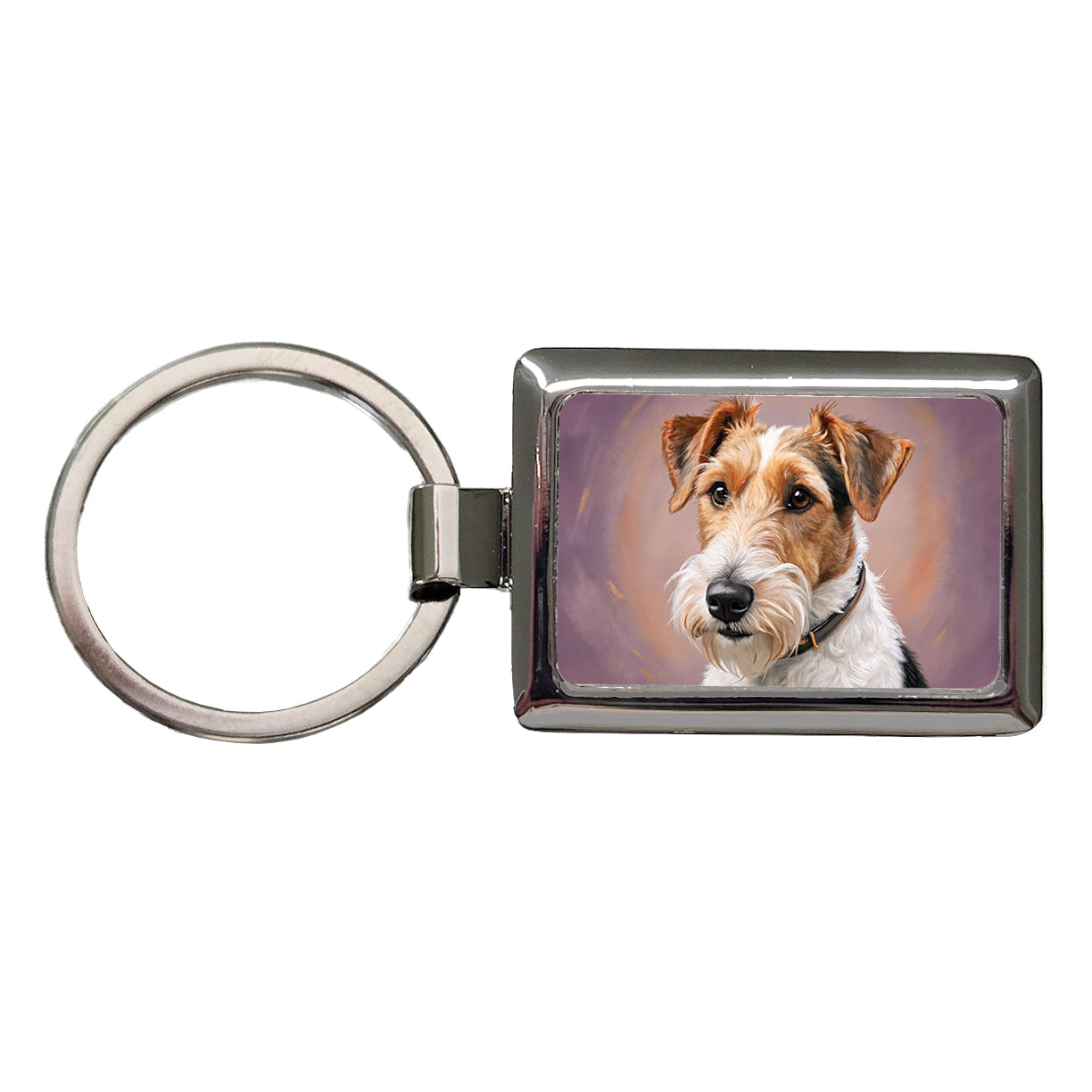 Wire Fox Terrier Dog Illustration Rectangle Metal Keychain
