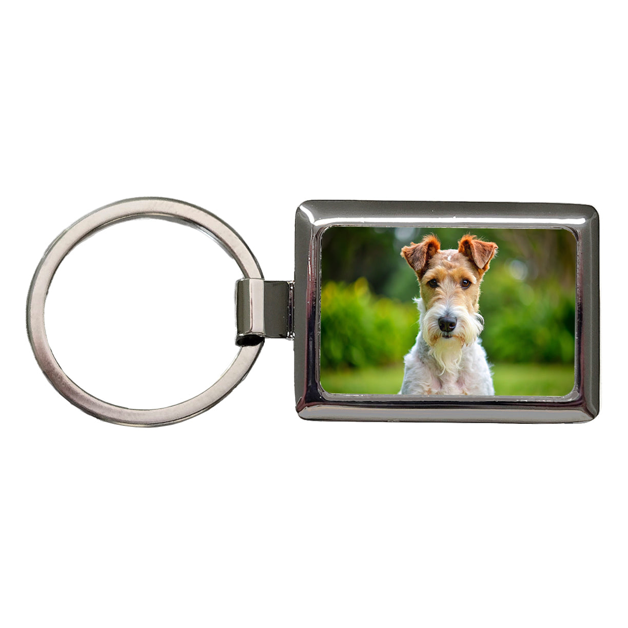 Wire Fox Terrier Dog Photo Rectangle Metal Keychain