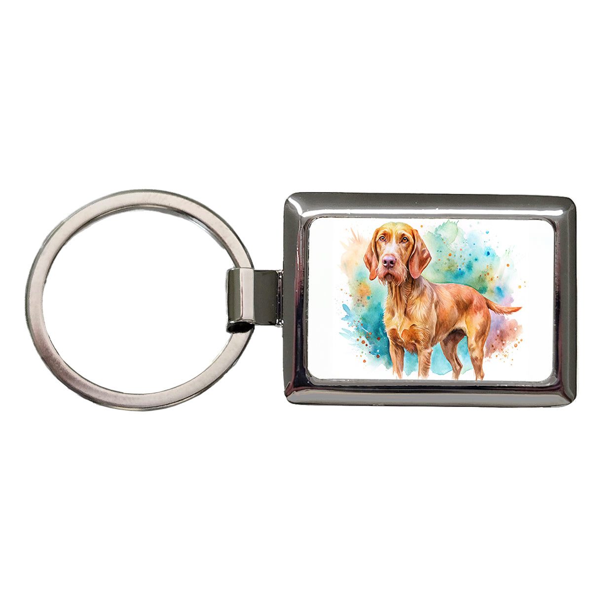 Wirehaired Vizsla Dog Watercolor Style Rectangle Metal Keychain