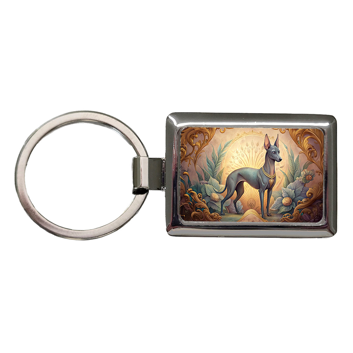 Xoloitzcuintli Xolo Mexican Hairless Dog Art Nouveau Rectangle Metal Keychain