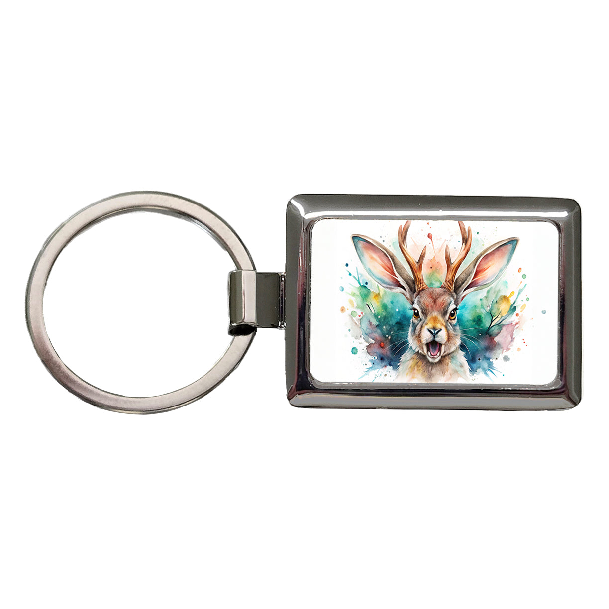 Angry Jackalope Watercolor Rectangle Metal Keychain