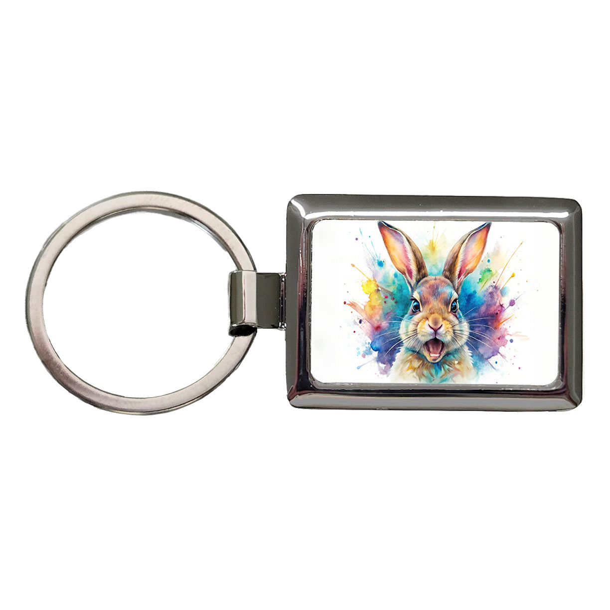 Angry Rabbit Bunny Watercolor Rectangle Metal Keychain