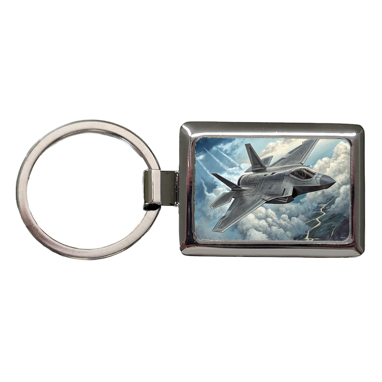 F-35 in Cloudy Sky US Air Force Navy Marines Plane Rectangle Metal Keychain