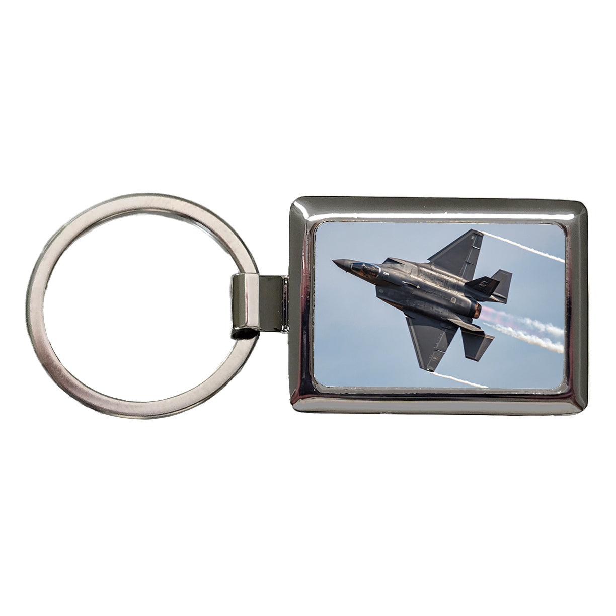 F-35 Plane Afterburners Streaking Through Sky Rectangle Metal Keychain