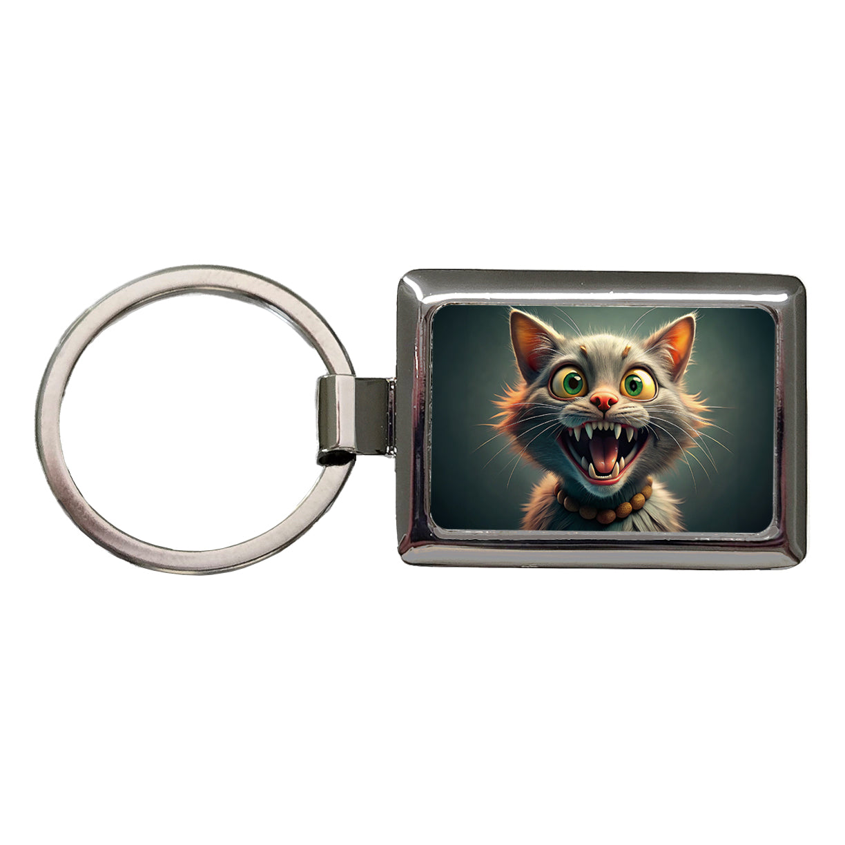 Funny Crazy Cat Rectangle Metal Keychain