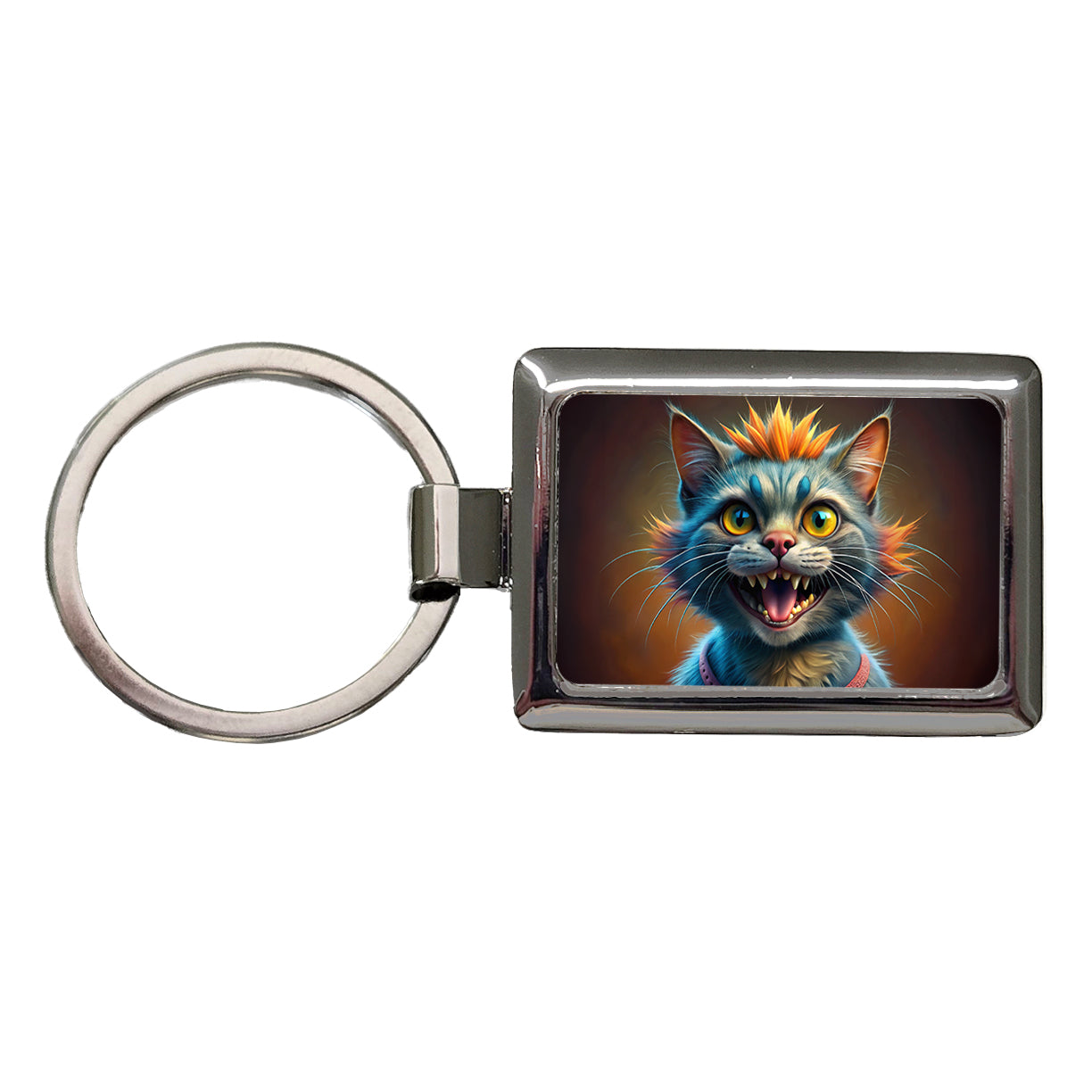 Funny Funky Crazy Cat Rectangle Metal Keychain
