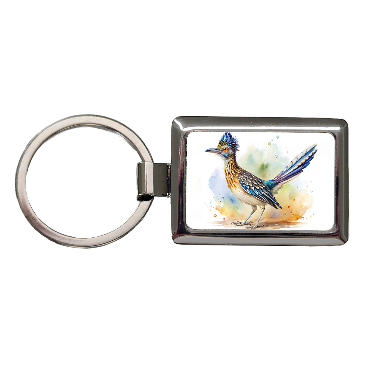 Greater Roadrunner New Mexico State Bird Watercolor Rectangle Metal Keychain