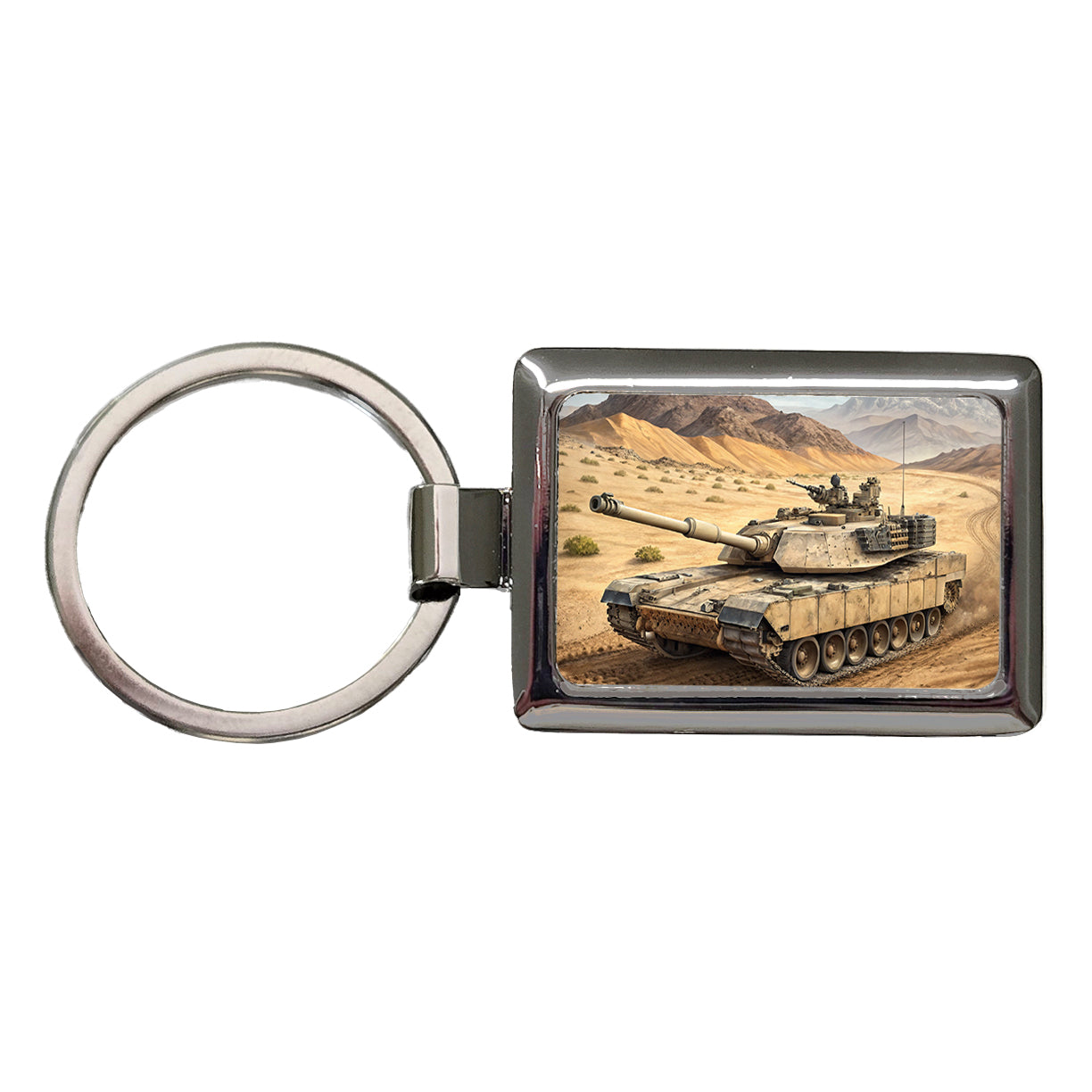 M1 Abrams Tank in the Desert Rectangle Metal Keychain