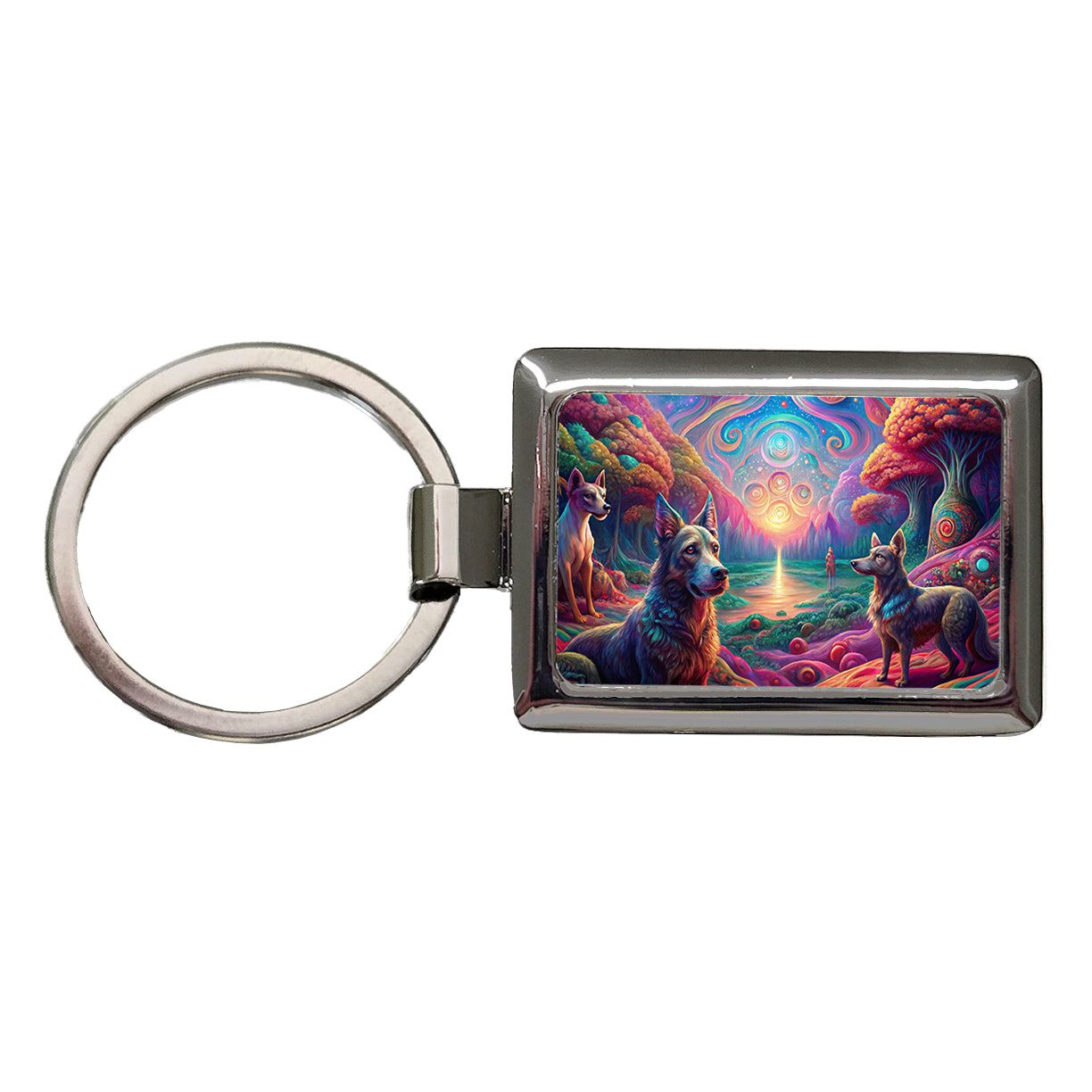 Psychedelic Dogs Vibrant Colors Rectangle Metal Keychain