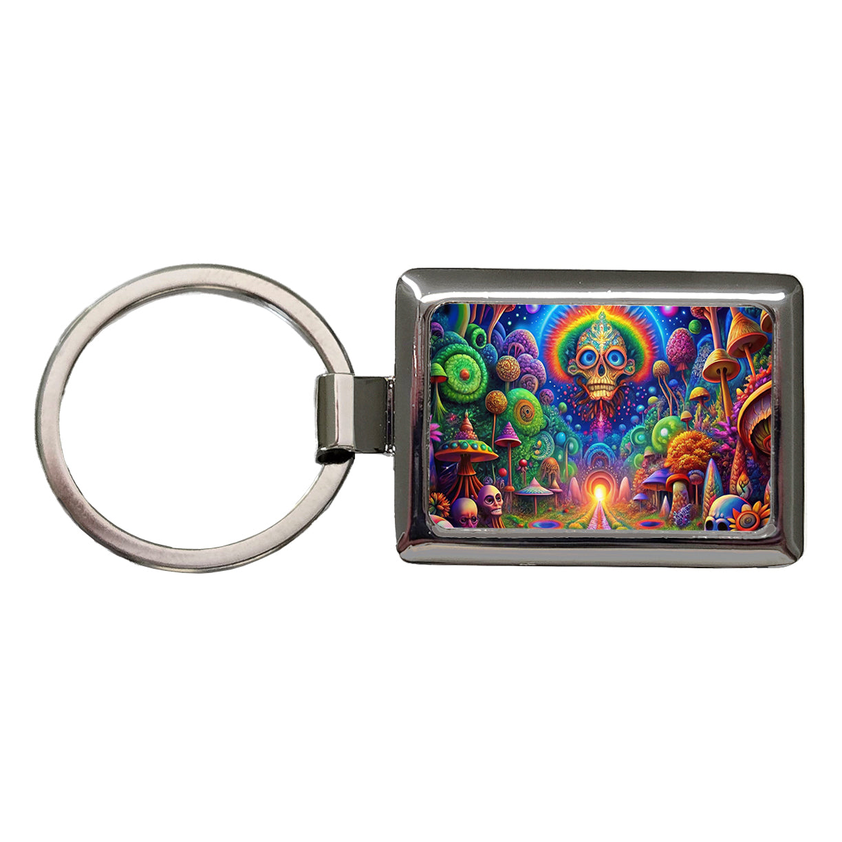 Psychedelic Fantasy Crazy Colorful Scene Rectangle Metal Keychain