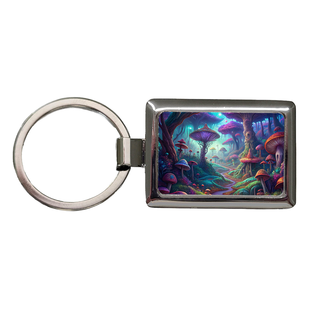 Psychedelic Fantasy Forest Vibrant Colors Rectangle Metal Keychain