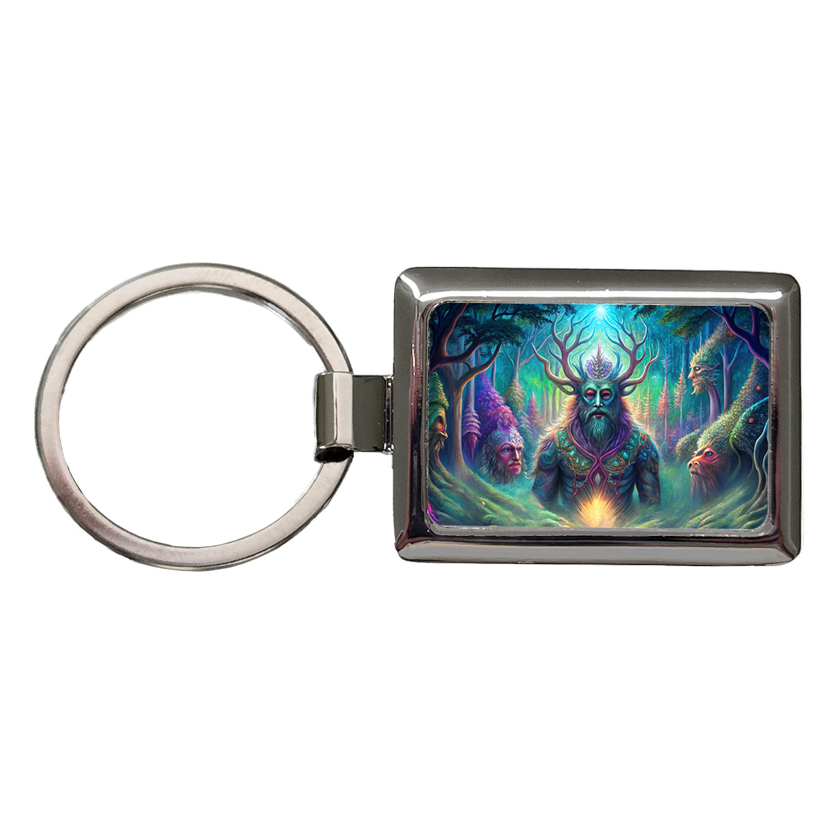 Psychedelic Forest Spirits Vibrant Colors Rectangle Metal Keychain