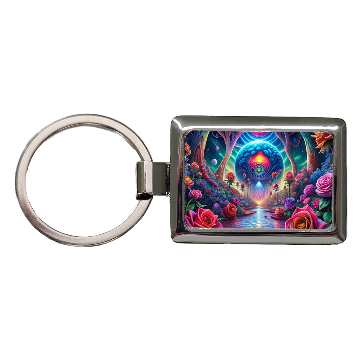 Psychedelic Lots of Colorful Roses Design Rectangle Metal Keychain