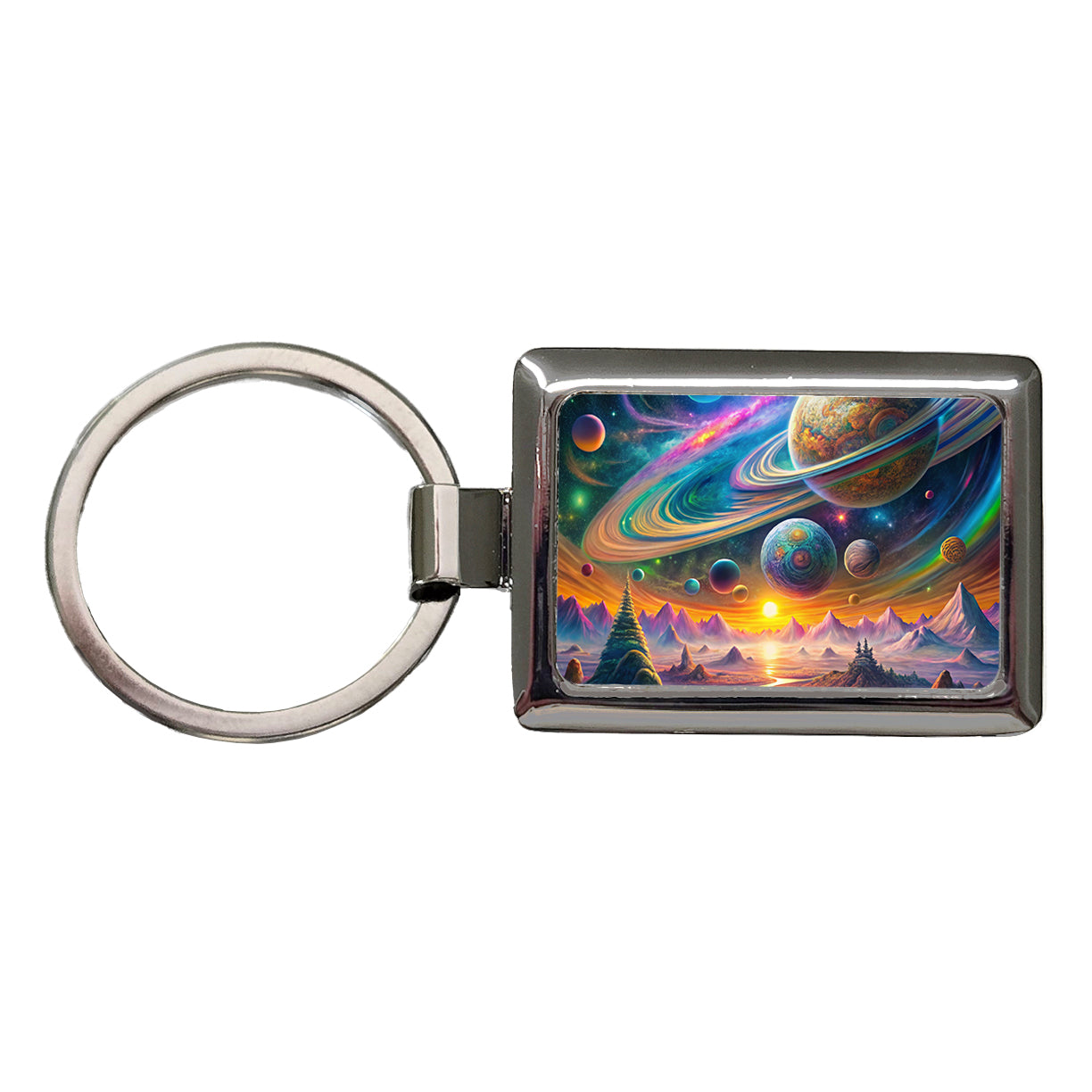 Psychedelic Solar System Space Design Rectangle Metal Keychain