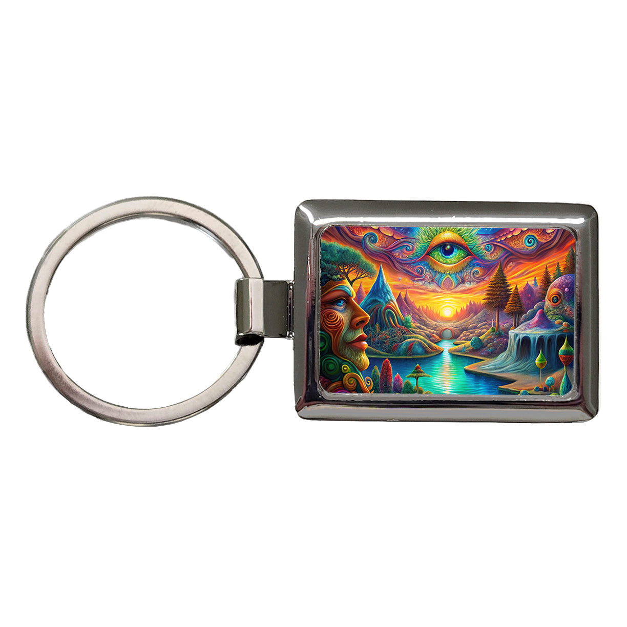 Psychedelic Trippy Artsy Design Rectangle Metal Keychain