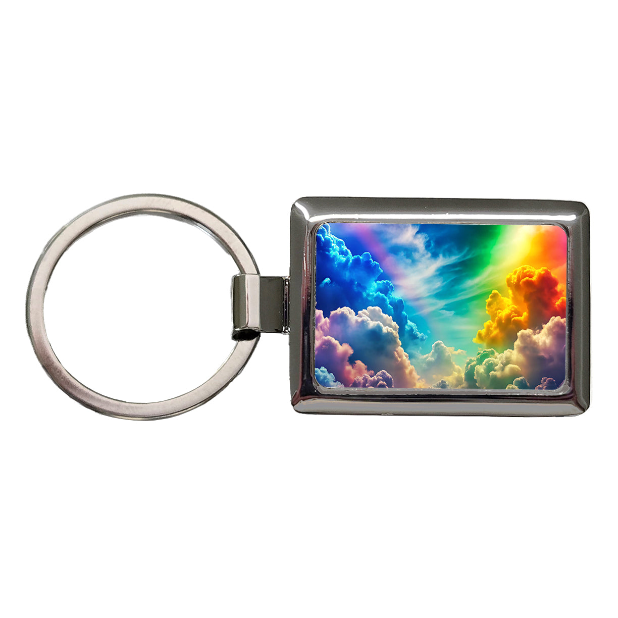 Rainbow Clouds Rectangle Metal Keychain