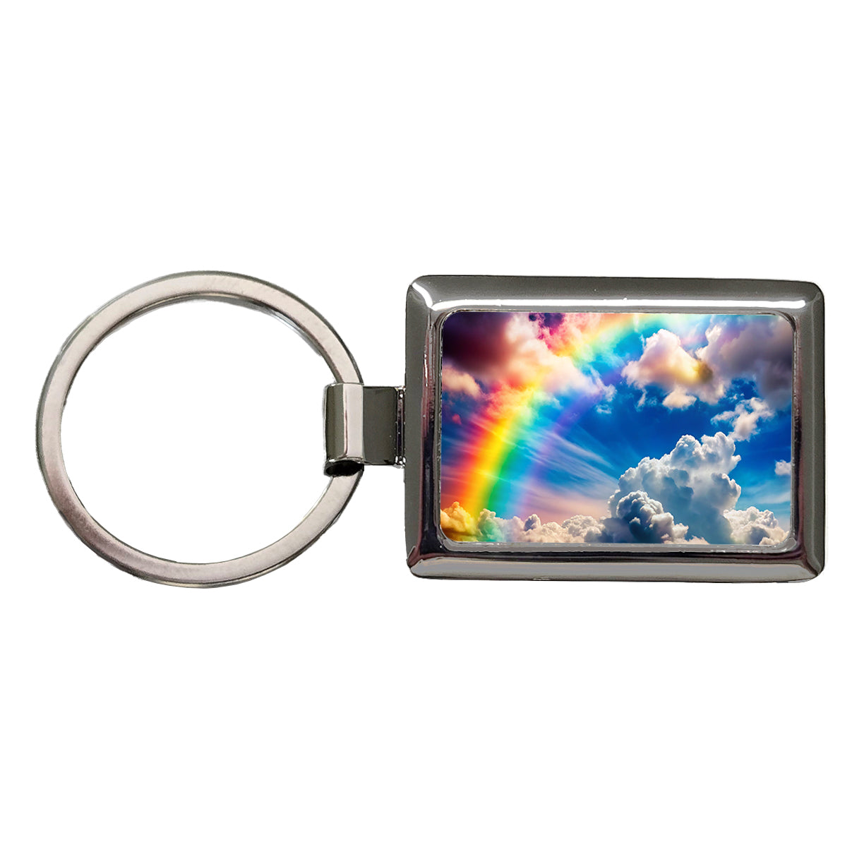 Rainbow in Cloudy Sky Rectangle Metal Keychain