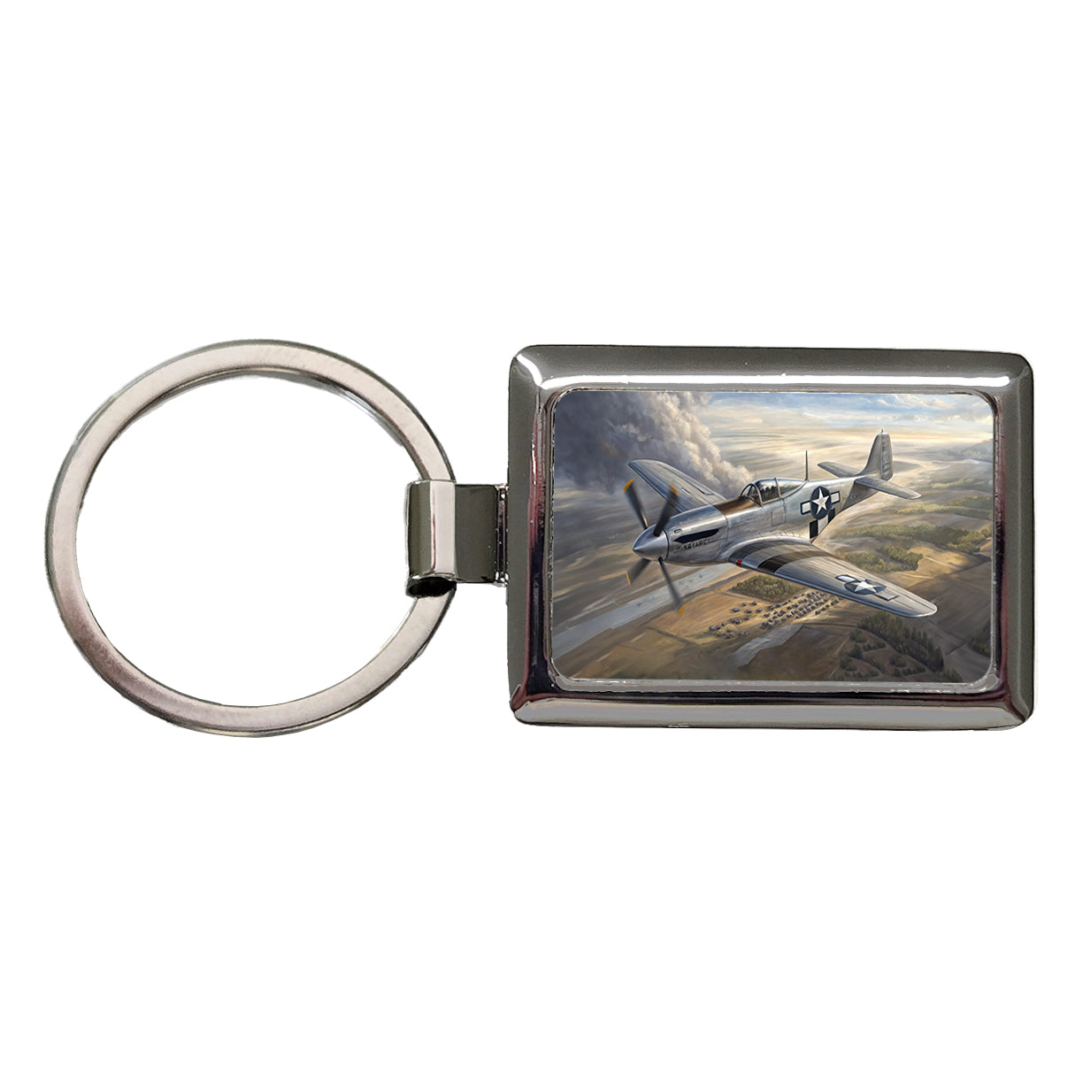 WWII Mustang Fighter Plane In Flight Rectangle Metal Keychain