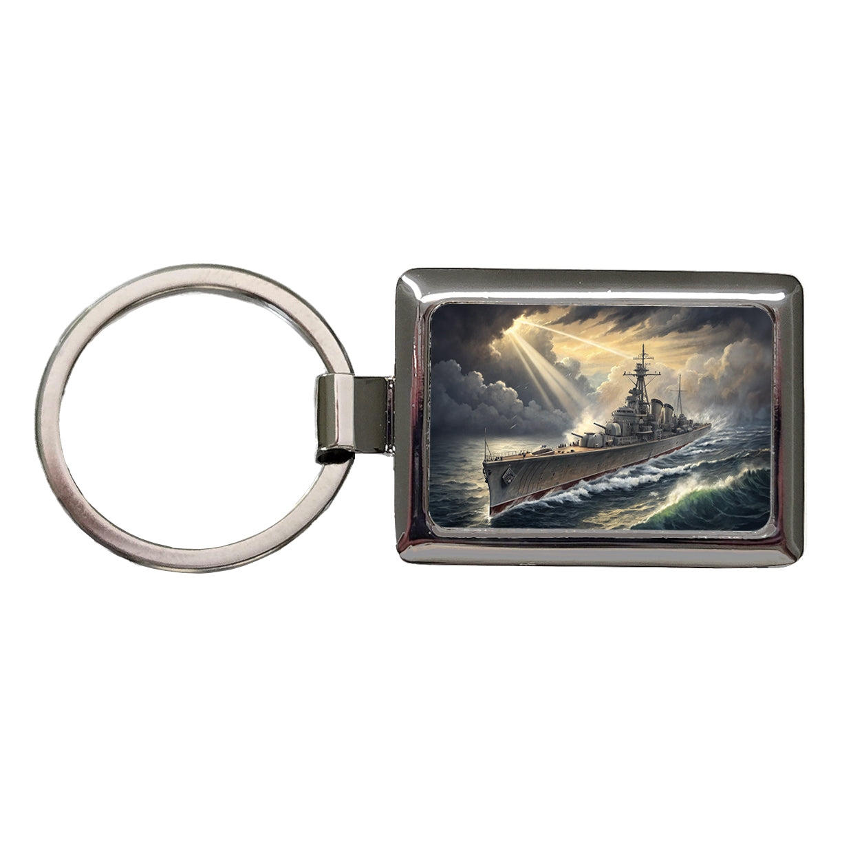 WWII Navy Destroyer After Storm Rectangle Metal Keychain