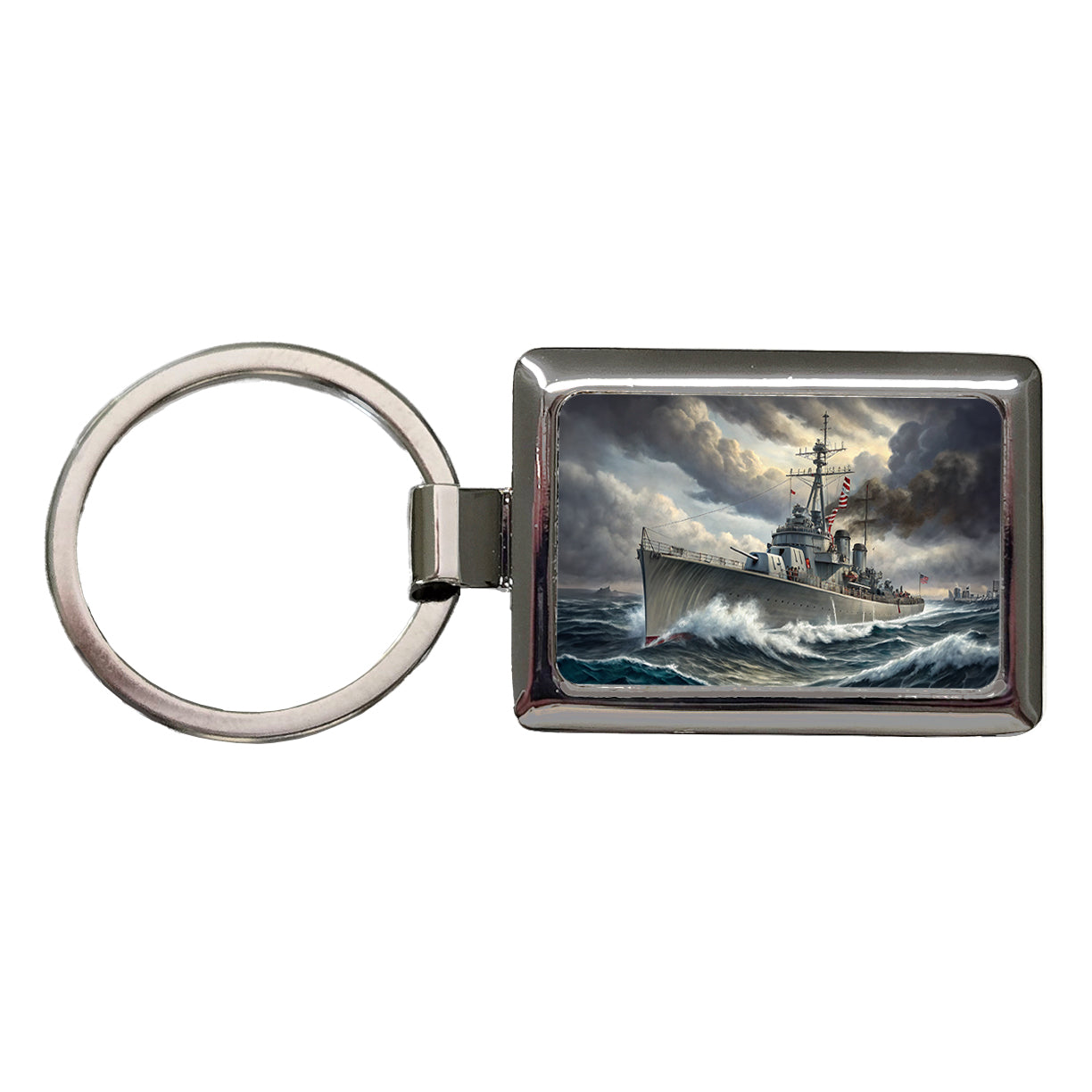 WWII Navy Destroyer Rectangle Metal Keychain