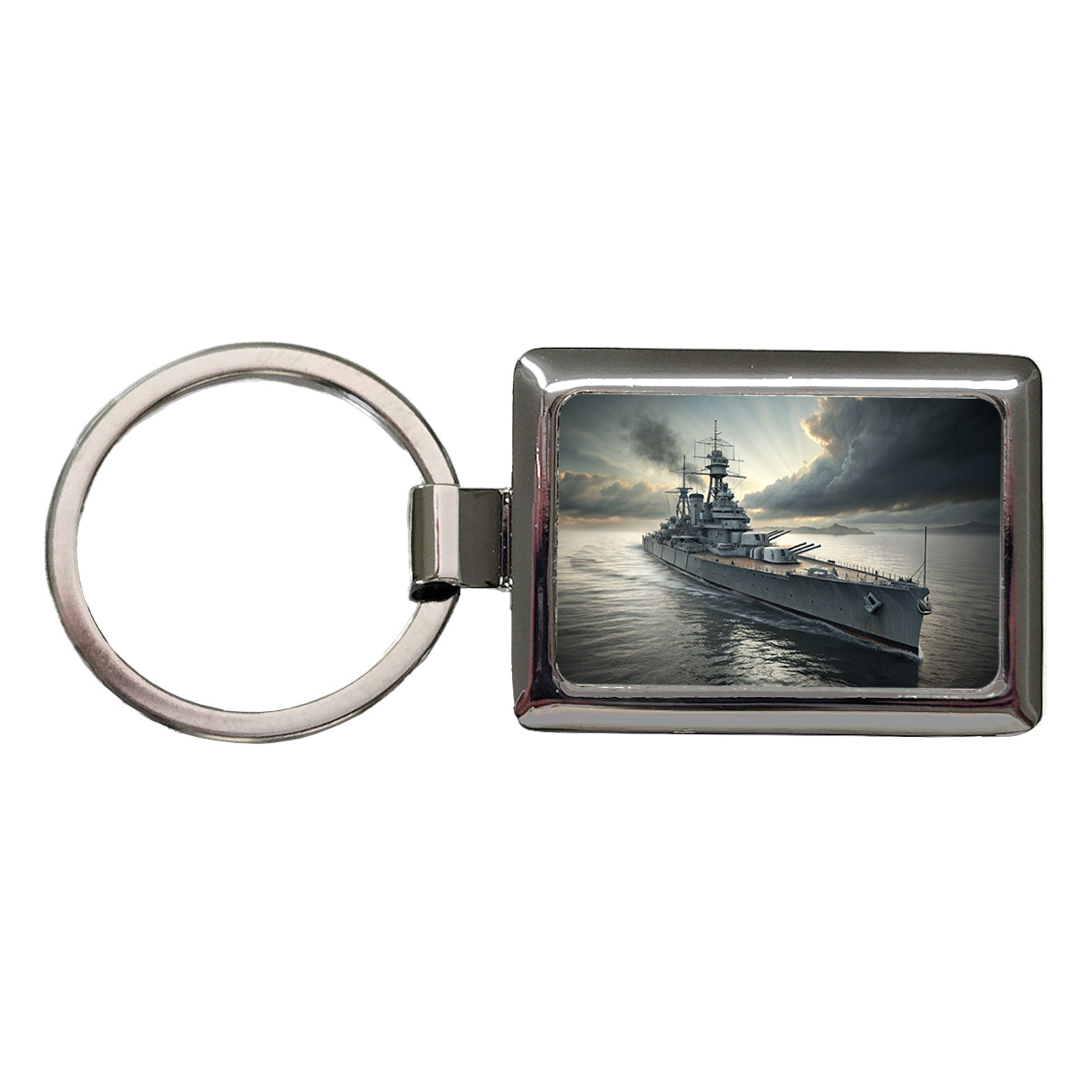 WWII US Navy Battleship At Sea Rectangle Metal Keychain