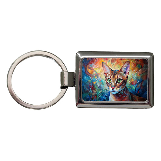 Abyssinian Cat Abstract Art Rectangle Metal Keychain