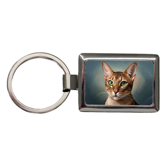 Abyssinian Cat Illustration Rectangle Metal Keychain