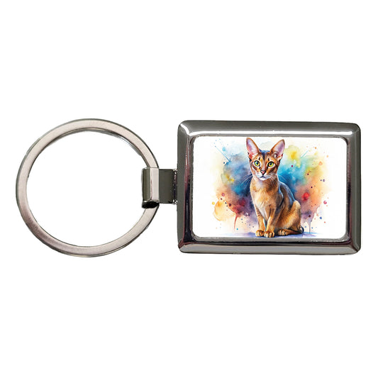 Abyssinian Cat Watercolor Style Rectangle Metal Keychain