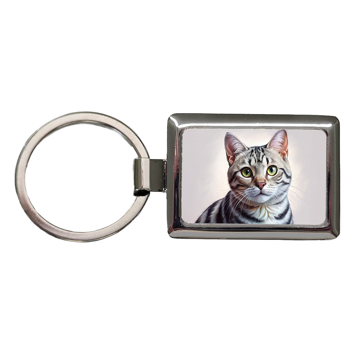 American Shorthair Cat Illustration Rectangle Metal Keychain