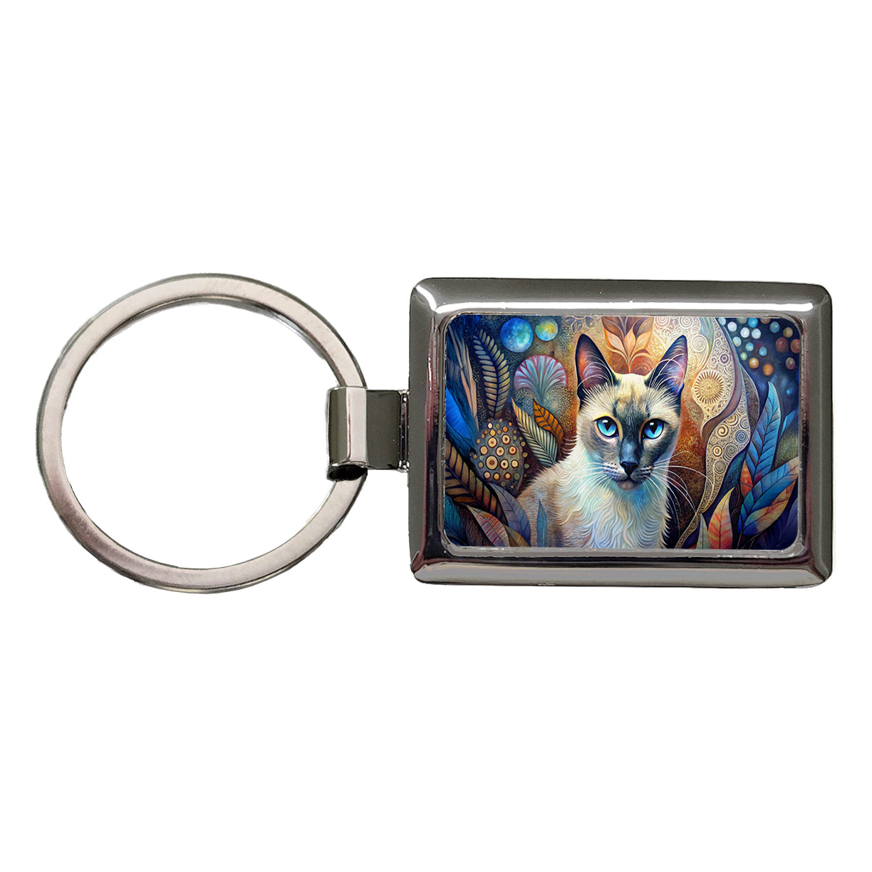 Balinese Cat Abstract Art Rectangle Metal Keychain