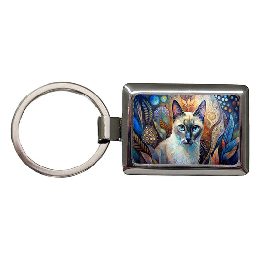 Balinese Cat Abstract Art Rectangle Metal Keychain
