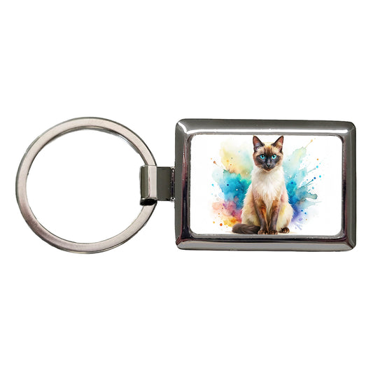 Balinese Cat Watercolor Style Rectangle Metal Keychain