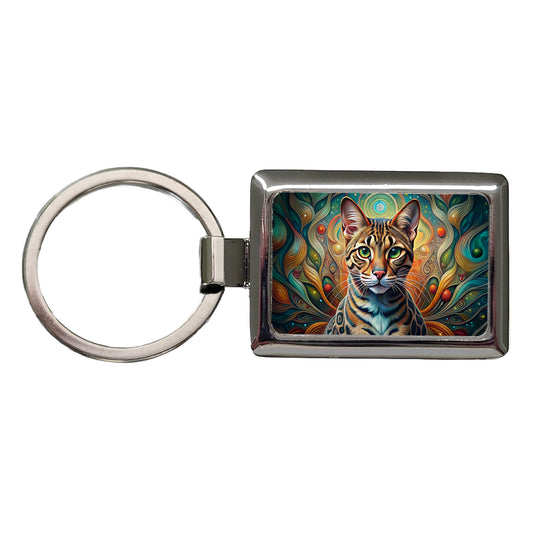 Bengal Cat Abstract Art Rectangle Metal Keychain