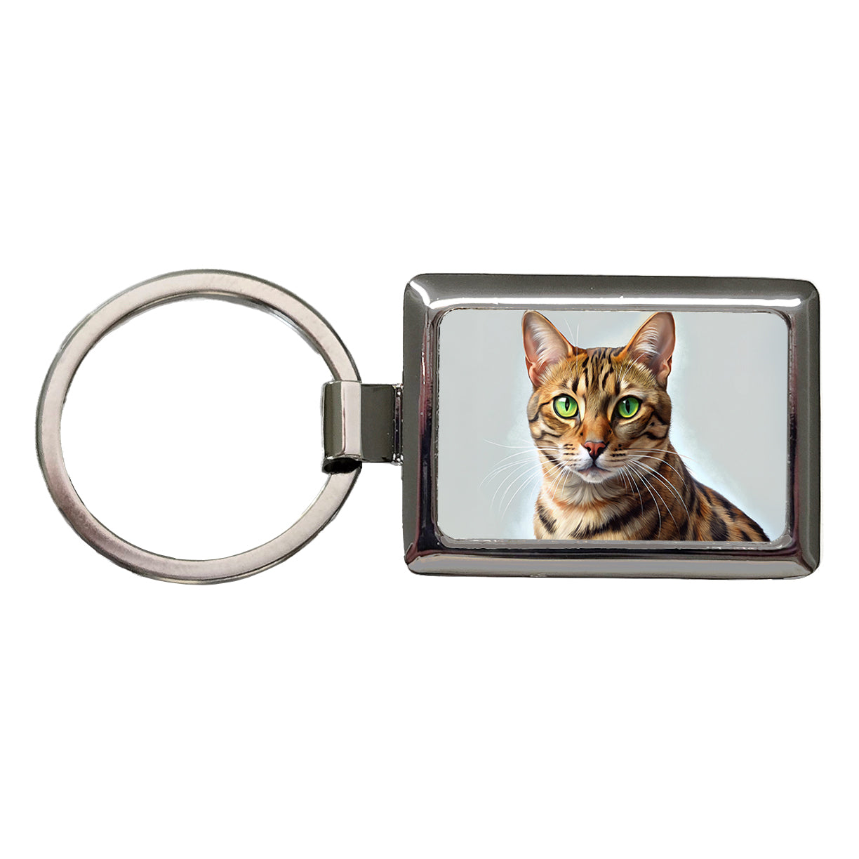 Bengal Cat Illustration Rectangle Metal Keychain
