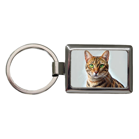 Bengal Cat Illustration Rectangle Metal Keychain