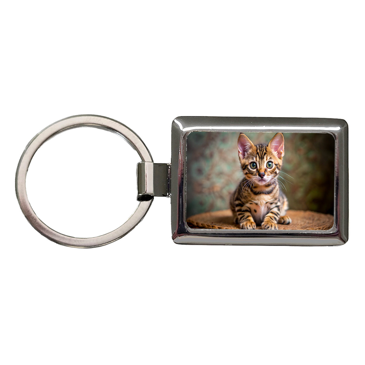 Bengal Cat Kitten Photo Rectangle Metal Keychain