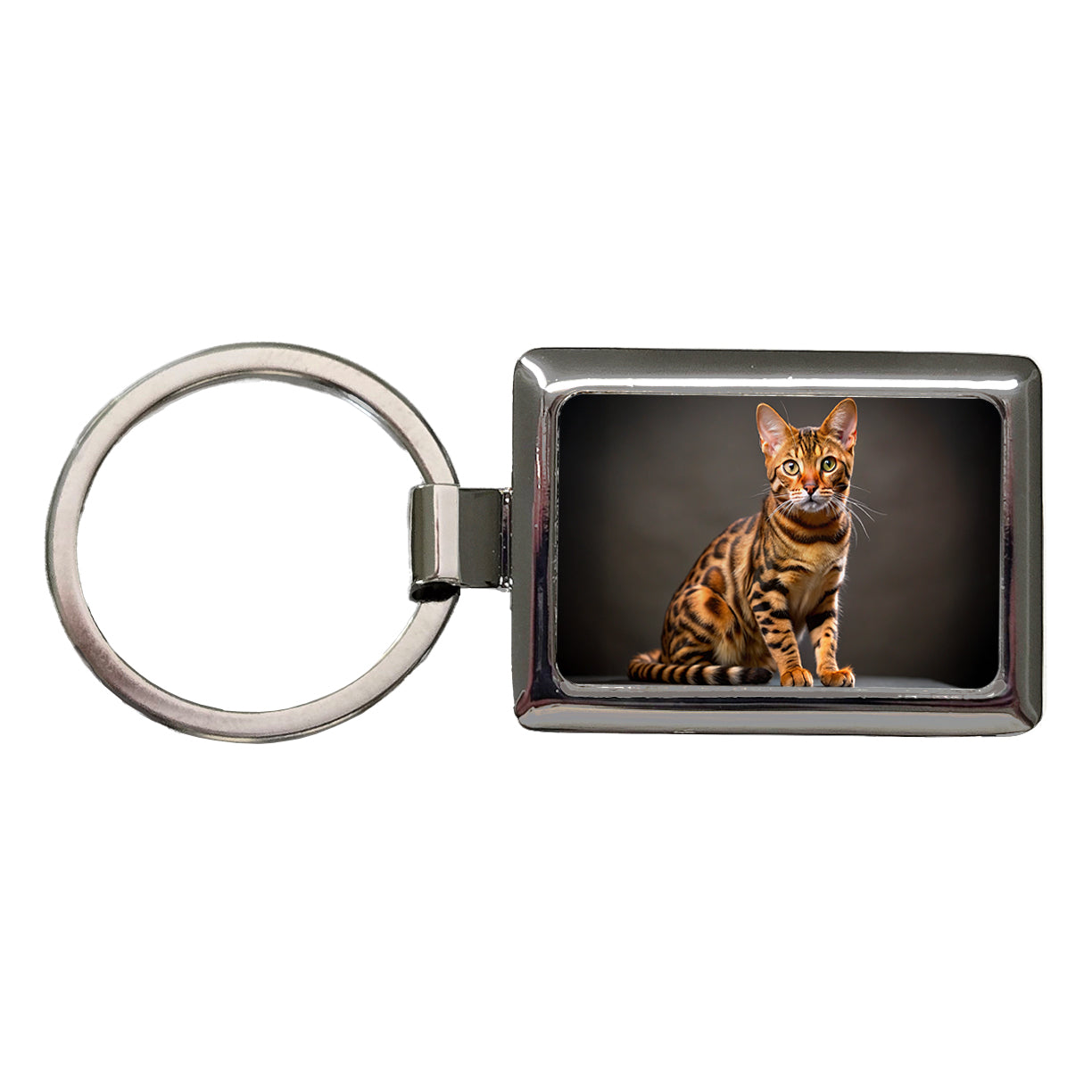 Bengal Cat Photo Rectangle Metal Keychain