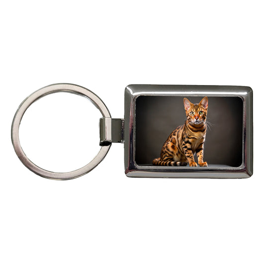 Bengal Cat Photo Rectangle Metal Keychain