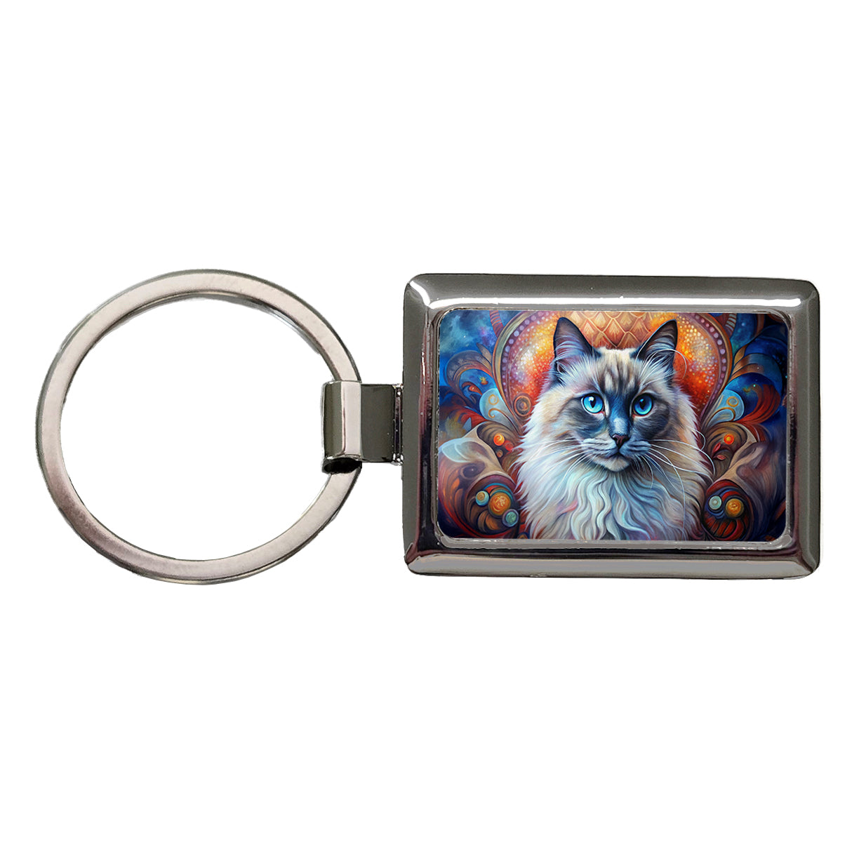 Birman Cat Abstract Art Rectangle Metal Keychain