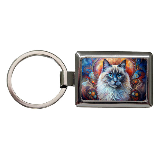 Birman Cat Abstract Art Rectangle Metal Keychain