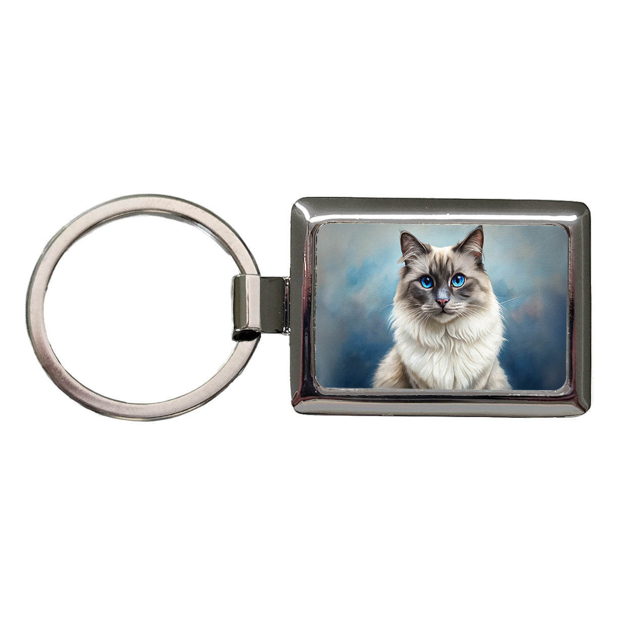 Birman Cat Illustration Rectangle Metal Keychain