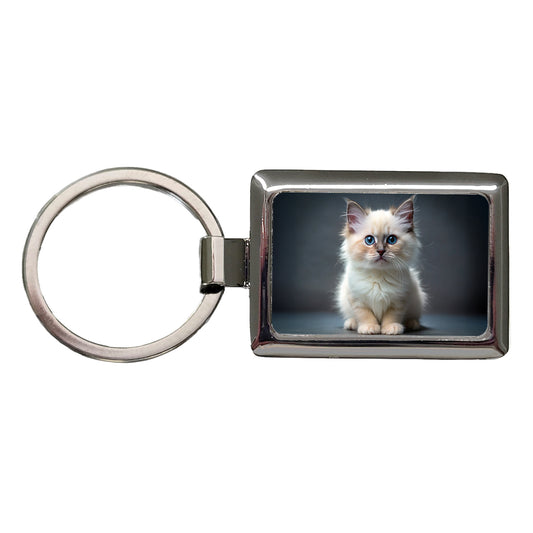 Birman Cat Kitten Photo Rectangle Metal Keychain
