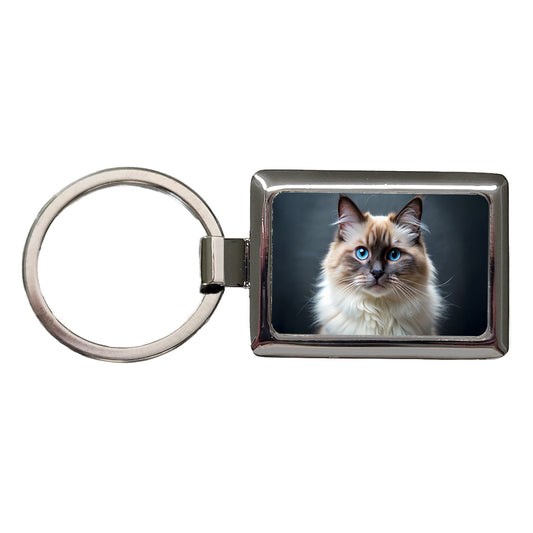 Birman Cat Photo Rectangle Metal Keychain