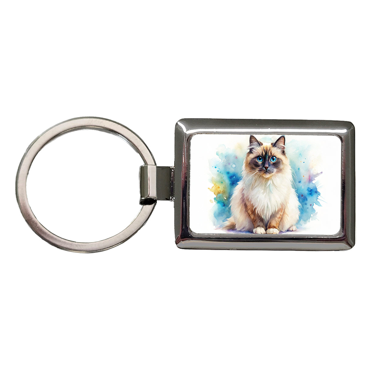 Birman Cat Watercolor Style Rectangle Metal Keychain